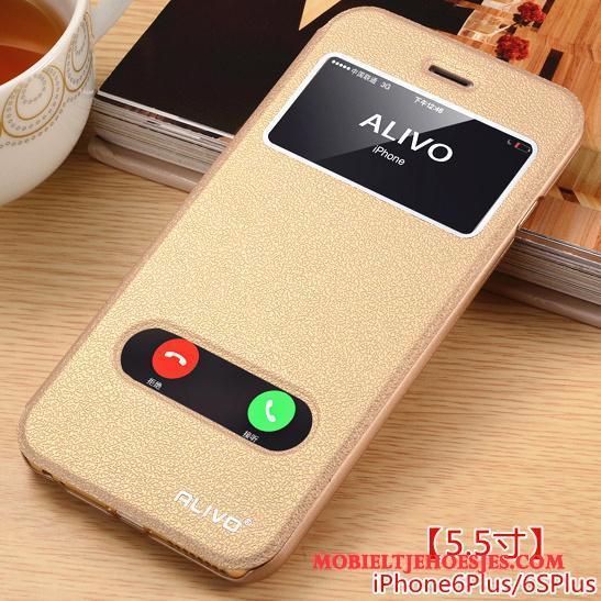 iPhone 6/6s Plus Rose Goud Hoesje Telefoon Clamshell Anti-fall Bescherming Leren Etui