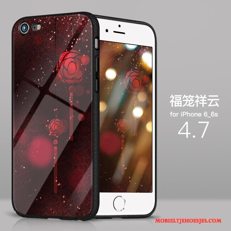 iPhone 6/6s Plus Siliconen Glas Net Red Purper Hoes Dun Hoesje Telefoon