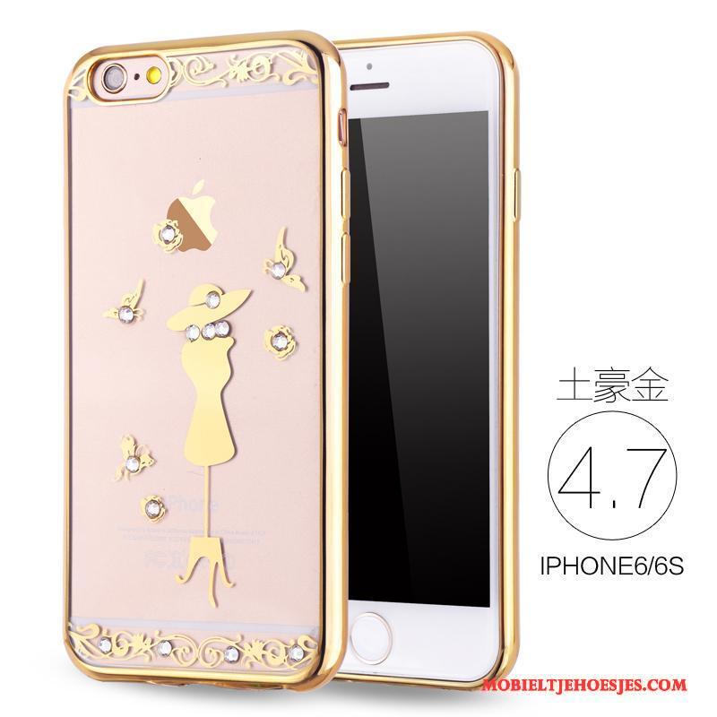 iPhone 6/6s Rose Goud Zacht Siliconen Met Strass Hoesje Telefoon Luxe