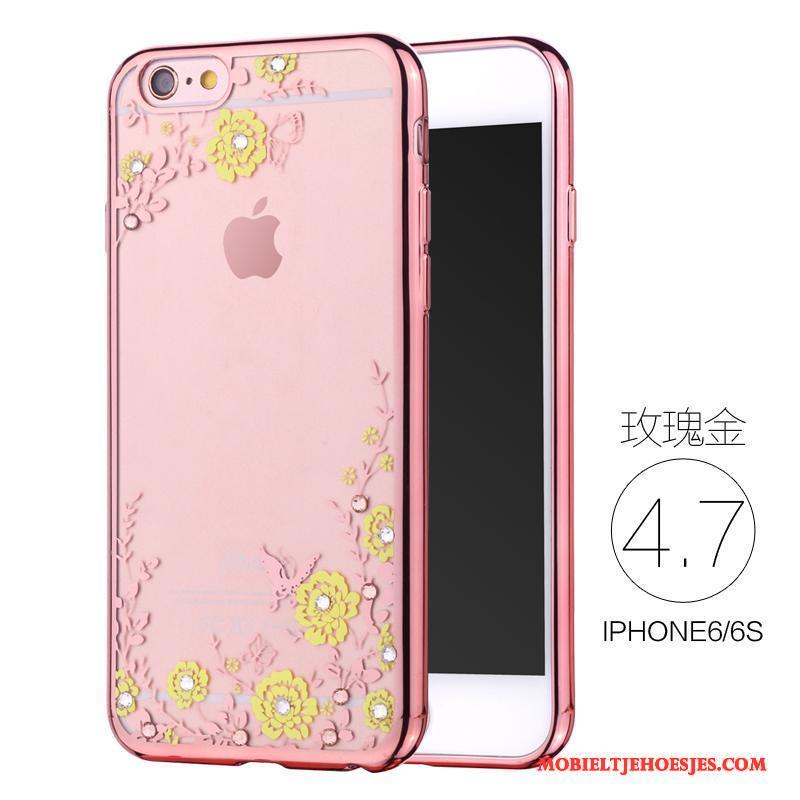 iPhone 6/6s Rose Goud Zacht Siliconen Met Strass Hoesje Telefoon Luxe
