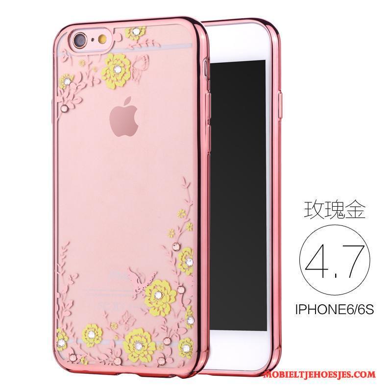 iPhone 6/6s Rose Goud Zacht Siliconen Met Strass Hoesje Telefoon Luxe