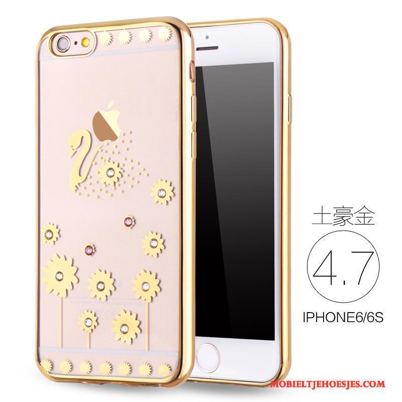 iPhone 6/6s Rose Goud Zacht Siliconen Met Strass Hoesje Telefoon Luxe