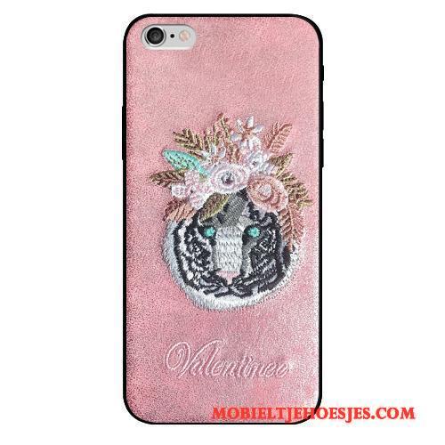 iPhone 6/6s Trend Hoesje Telefoon Hard All Inclusive Borduurwerk Roze Vogel