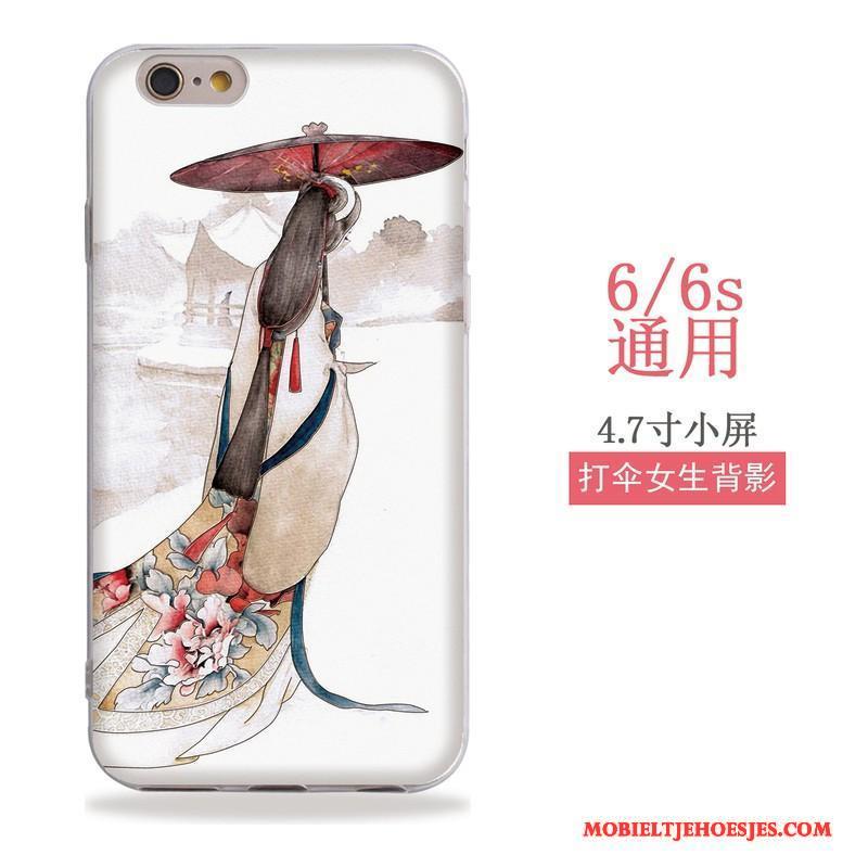 iPhone 6/6s Wind Hoes Siliconen Reliëf Hoesje Telefoon Roze Hanger