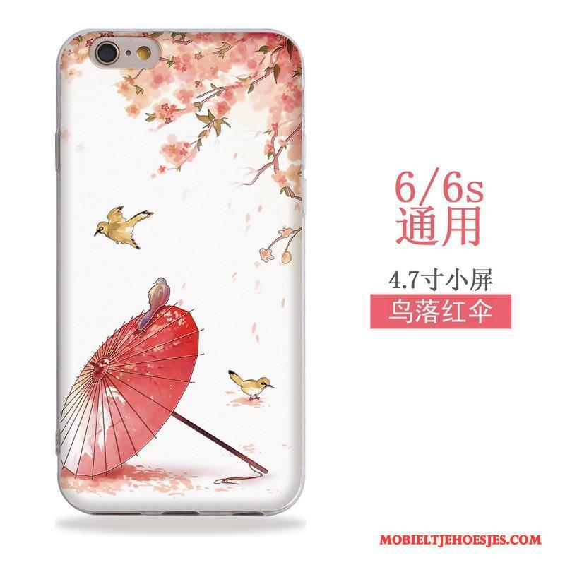 iPhone 6/6s Wind Hoes Siliconen Reliëf Hoesje Telefoon Roze Hanger