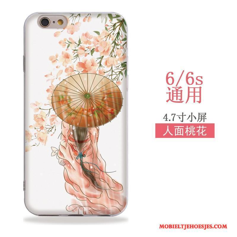iPhone 6/6s Wind Hoes Siliconen Reliëf Hoesje Telefoon Roze Hanger