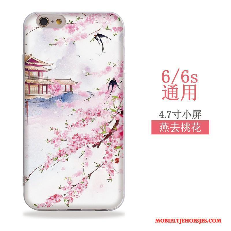 iPhone 6/6s Wind Hoes Siliconen Reliëf Hoesje Telefoon Roze Hanger