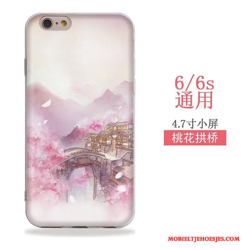 iPhone 6/6s Wind Hoes Siliconen Reliëf Hoesje Telefoon Roze Hanger