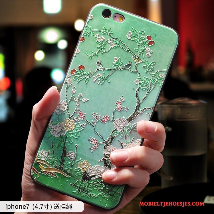 iPhone 7 All Inclusive Chinese Stijl Hoes Hoesje Telefoon Blauw Eenvoudige Siliconen