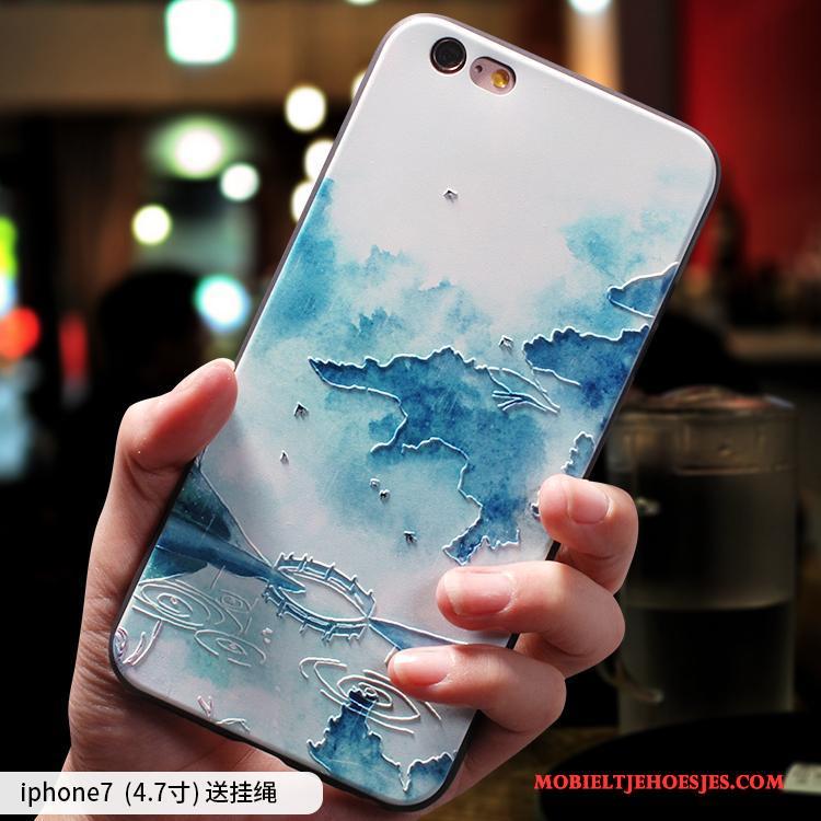 iPhone 7 All Inclusive Chinese Stijl Hoes Hoesje Telefoon Blauw Eenvoudige Siliconen
