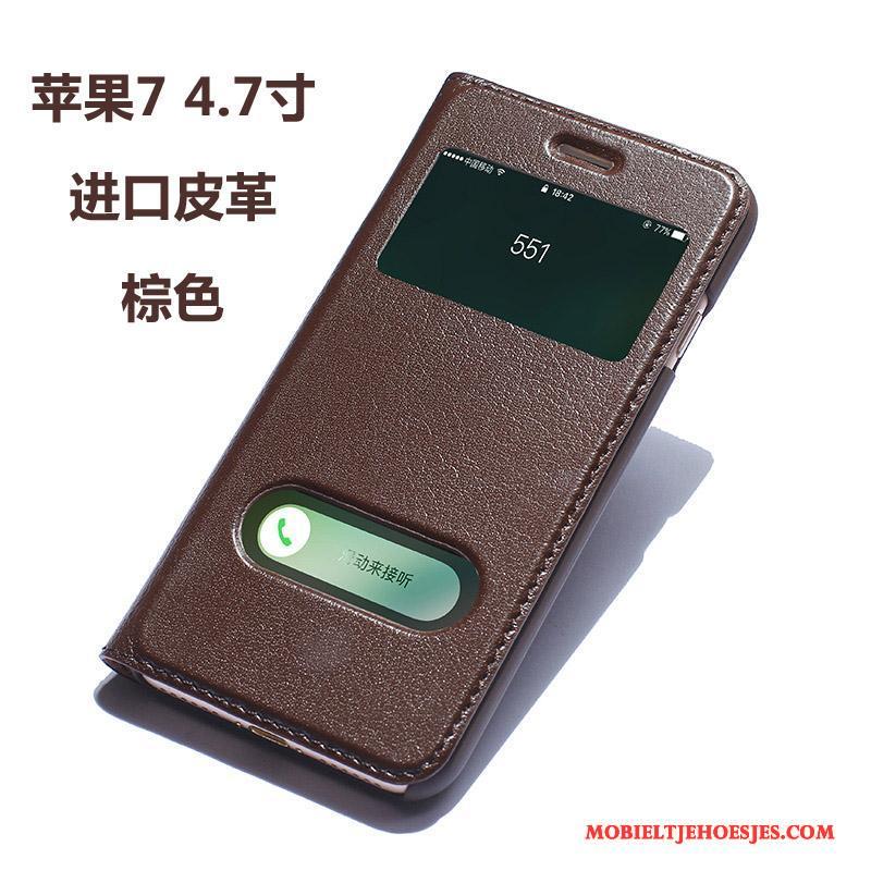 iPhone 7 Bescherming Anti-fall Clamshell Leren Etui Leer Hoesje Telefoon Zwart