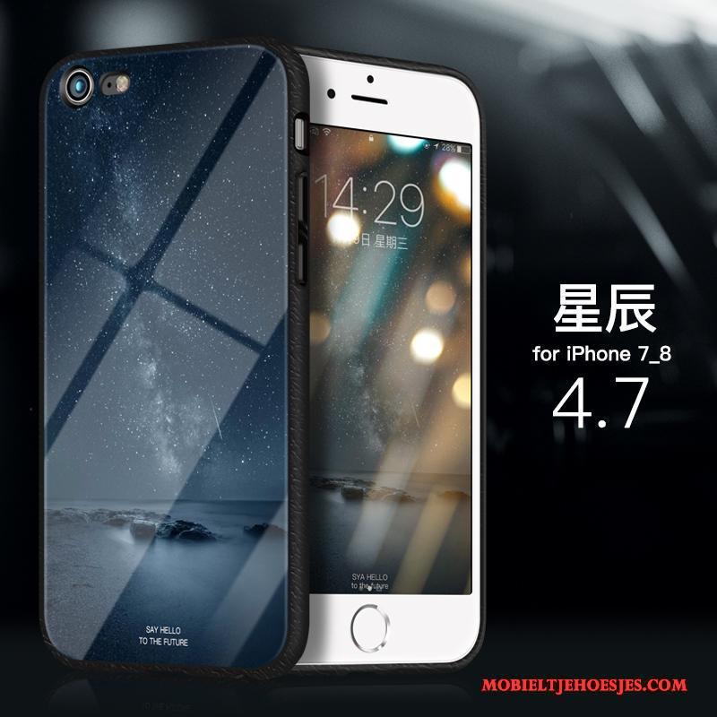 iPhone 7 Blauw Hoes Siliconen Hoesje Telefoon Zacht Glas Bescherming