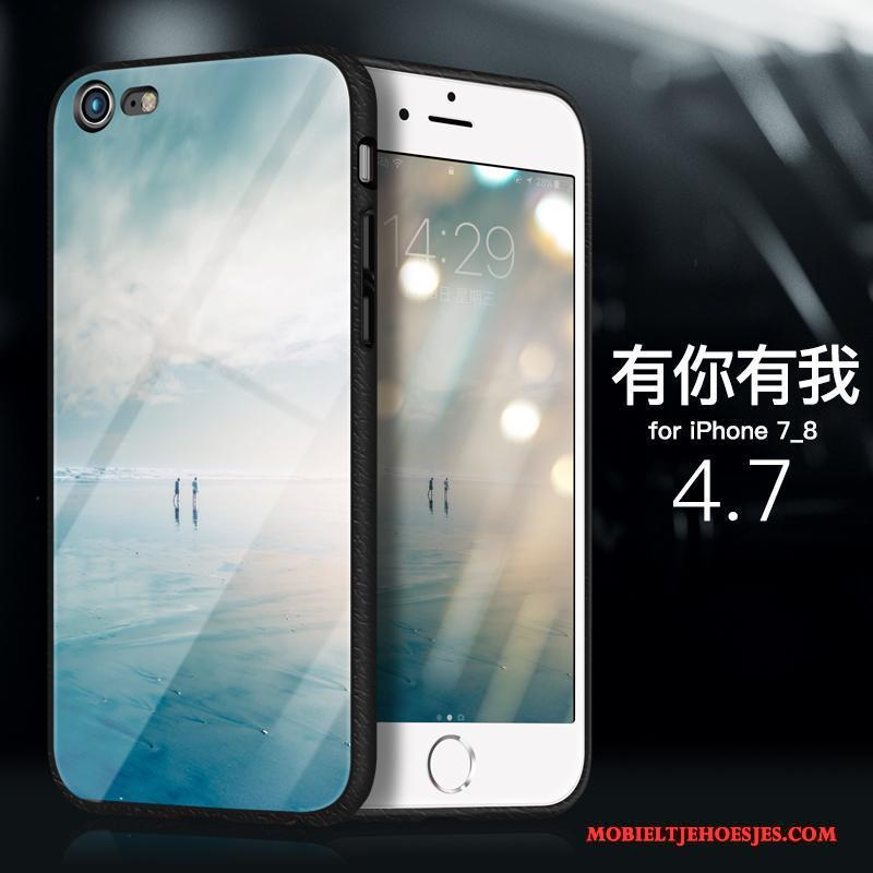 iPhone 7 Blauw Hoes Siliconen Hoesje Telefoon Zacht Glas Bescherming