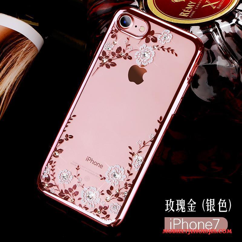 iPhone 7 Doorzichtig Met Strass Rose Goud Hard Nieuw Hoesje Telefoon Blauw