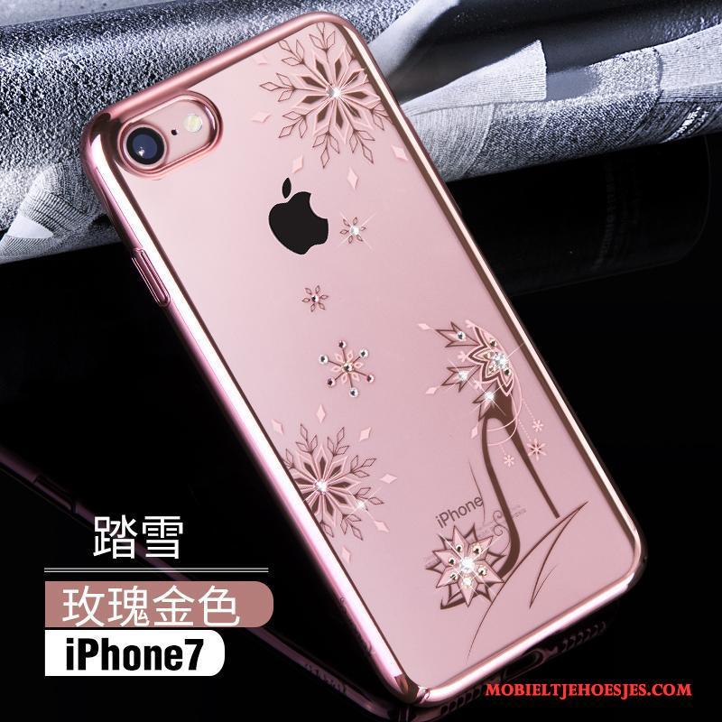 iPhone 7 Doorzichtig Met Strass Rose Goud Hard Nieuw Hoesje Telefoon Blauw