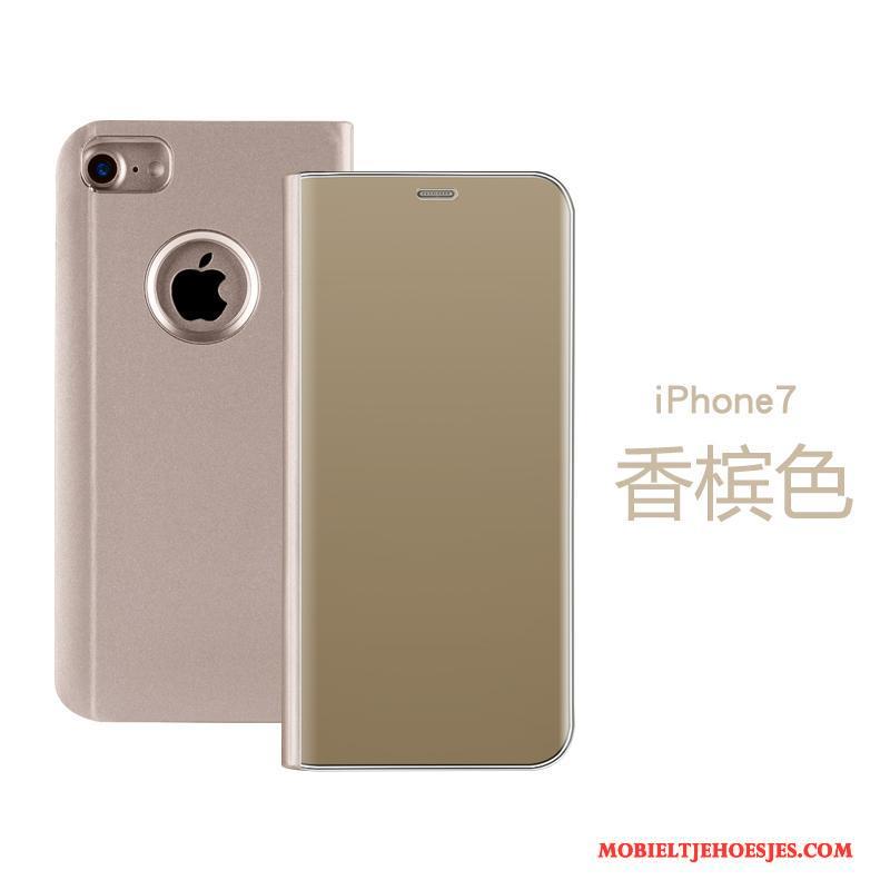 iPhone 7 Driedimensionaal Bescherming Leren Etui Rose Goud Folio Hoesje Telefoon Draak