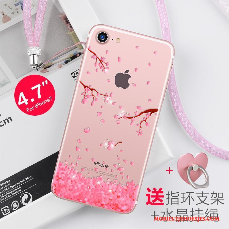 iPhone 7 Hanger Roze Nieuw Hoesje Telefoon Met Strass Siliconen Doorzichtig