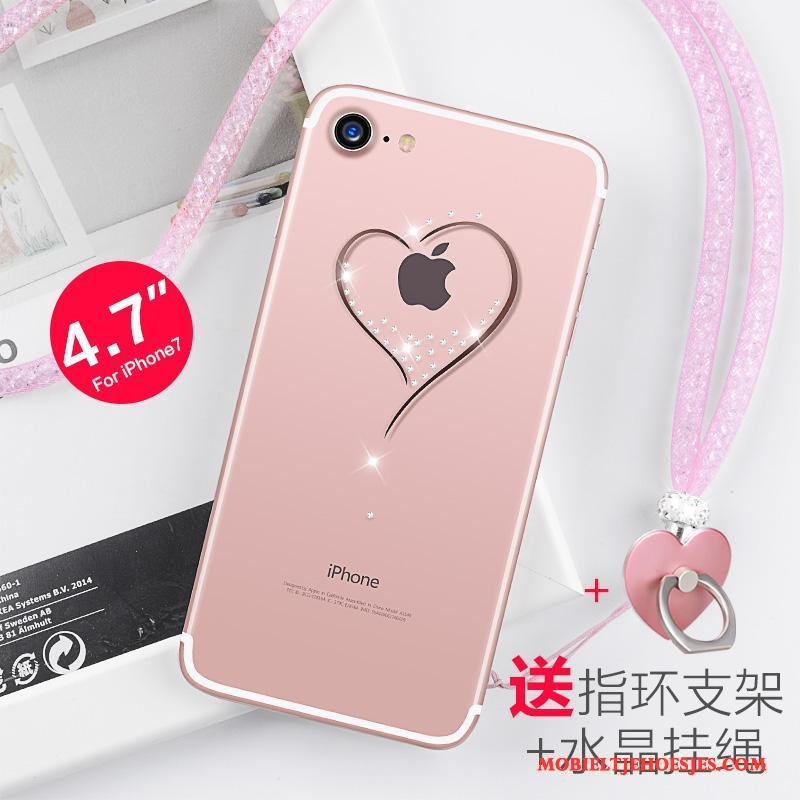 iPhone 7 Hanger Roze Nieuw Hoesje Telefoon Met Strass Siliconen Doorzichtig