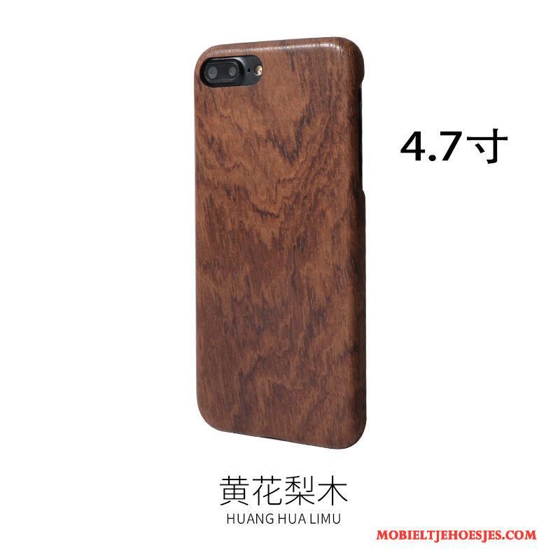 iPhone 7 Hoesje Telefoon Bescherming Hout Voelen Massief Hout Zwart