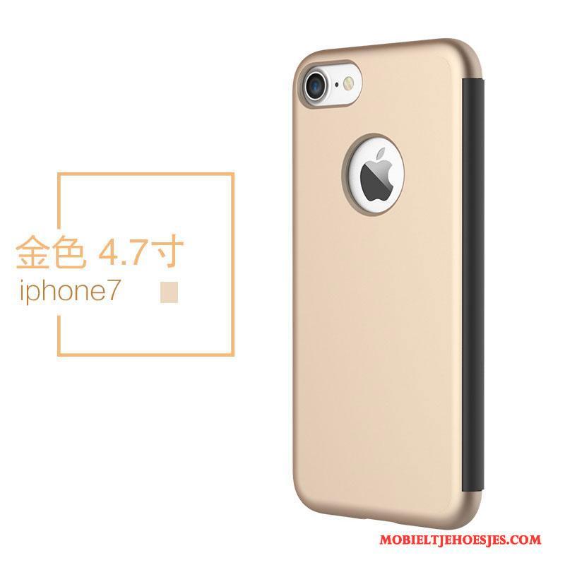 iPhone 7 Leren Etui Hoesje Goud Bescherming Folio Doorzichtig Telefoon