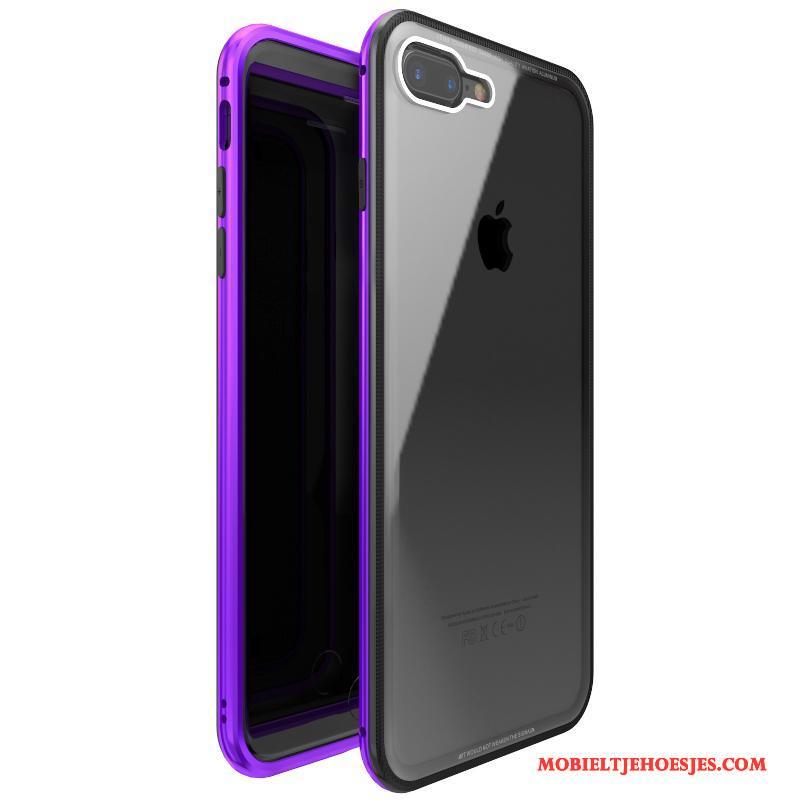 iPhone 7 Plus All Inclusive Purper Metaal Hoesje Telefoon Bescherming Anti-fall Gehard Glas