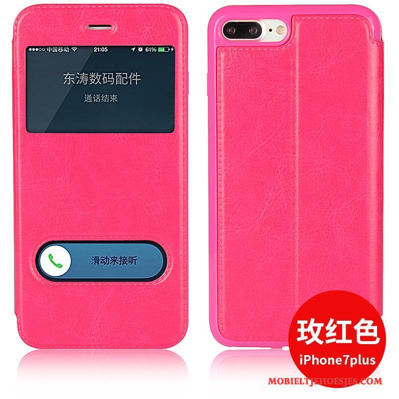 iPhone 7 Plus Anti-fall Bescherming Leren Etui Bruin Hoesje Telefoon Clamshell All Inclusive