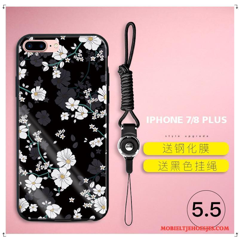 iPhone 7 Plus Anti-fall Nieuw Glas Zacht Hoesje Telefoon Bloemen Purper