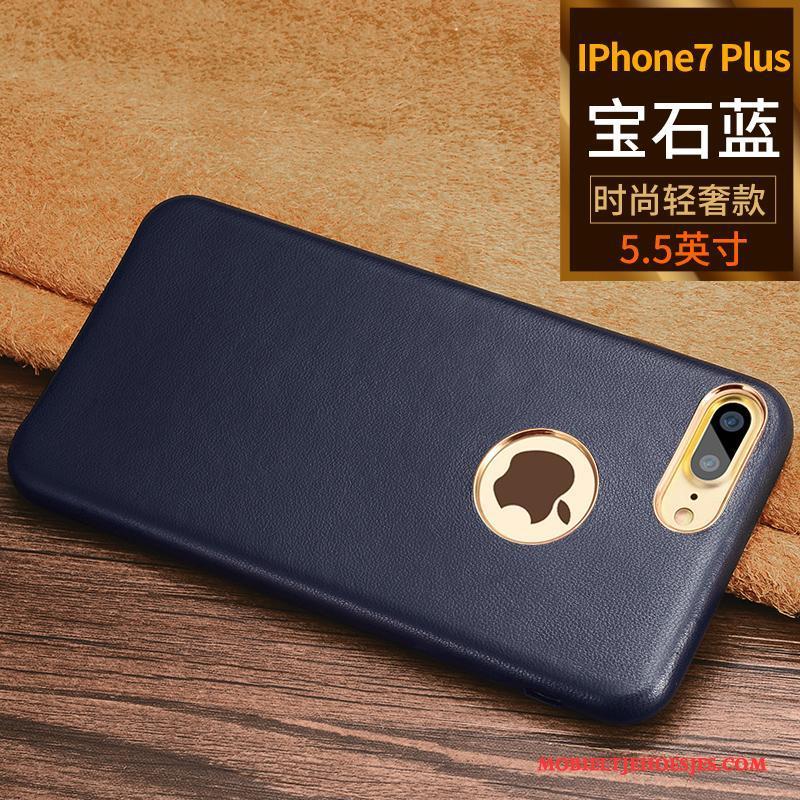 iPhone 7 Plus Bedrijf Hoesje Trend Telefoon Blauw Leren Etui Bescherming