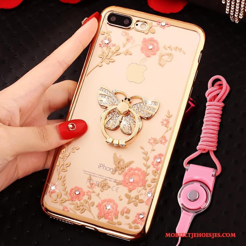 iPhone 7 Plus Hoes Hoesje Telefoon Met Strass Luxe Klittenband Persoonlijk Goud
