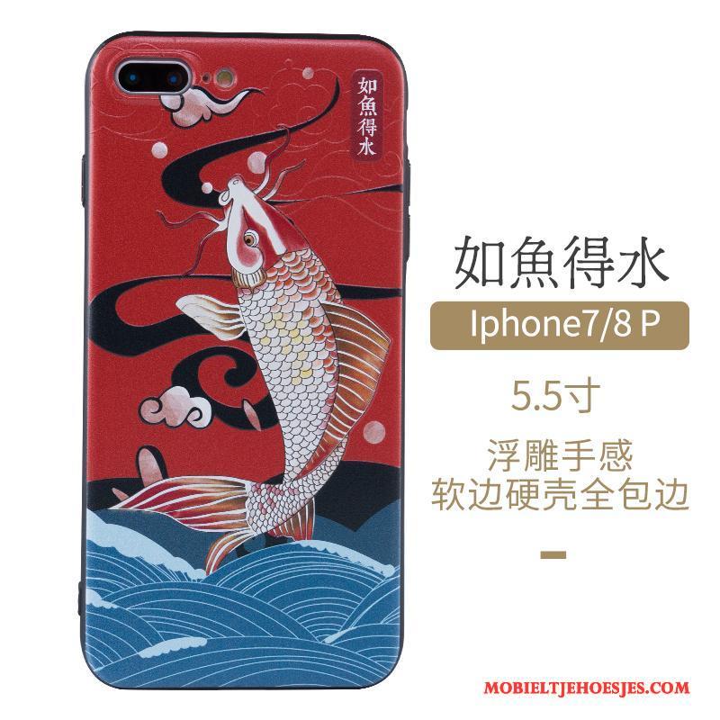 iPhone 7 Plus Hoesje Anti-fall Wind Rood Kunst Hoes Bescherming Chinese Stijl