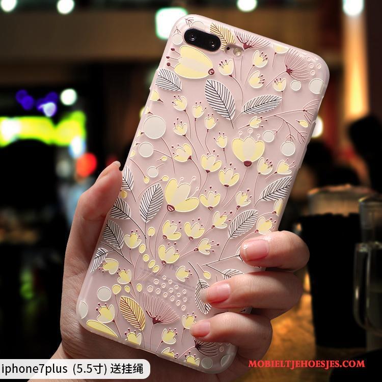 iPhone 7 Plus Hoesje Doorzichtig Roze Schrobben Hoes Siliconen Vers Anti-fall