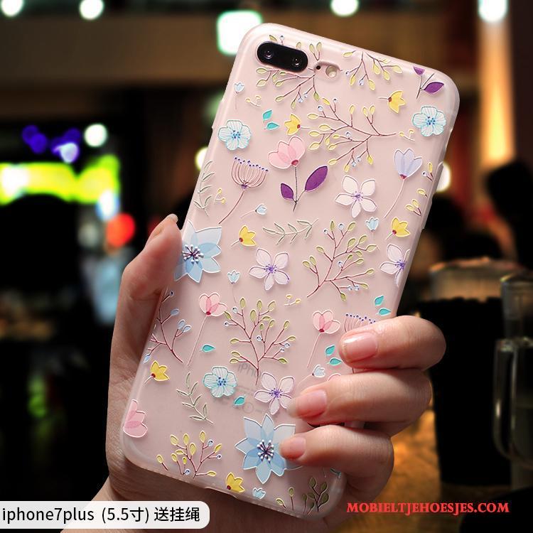 iPhone 7 Plus Hoesje Doorzichtig Roze Schrobben Hoes Siliconen Vers Anti-fall