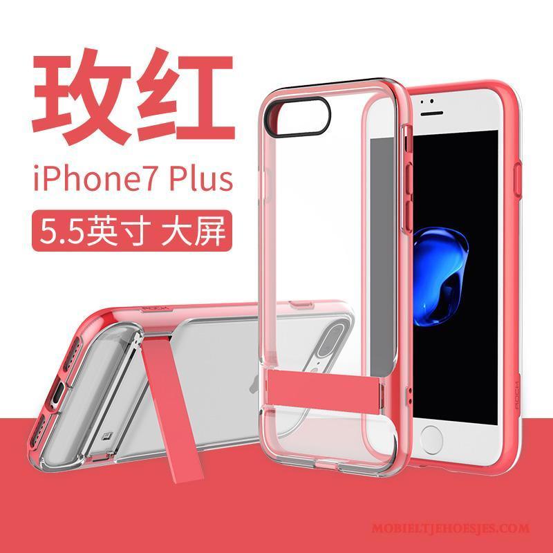 iPhone 7 Plus Hoesje Hard Siliconen Ondersteuning Doorzichtig Eenvoudige Rood