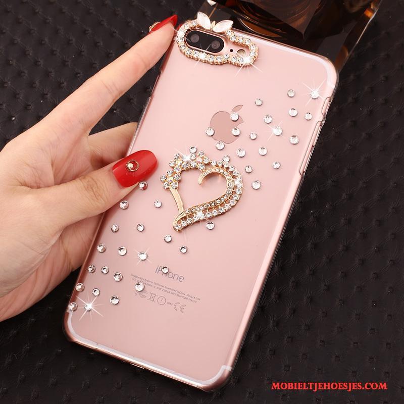 iPhone 7 Plus Hoesje Hoes Doorzichtig Anti-fall Hard Bescherming Roze Met Strass