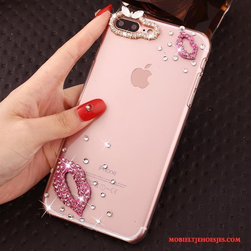 iPhone 7 Plus Hoesje Hoes Doorzichtig Anti-fall Hard Bescherming Roze Met Strass