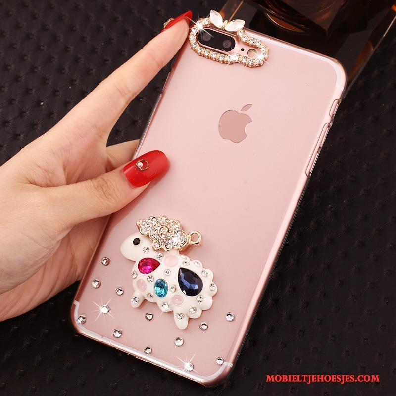 iPhone 7 Plus Hoesje Hoes Doorzichtig Anti-fall Hard Bescherming Roze Met Strass