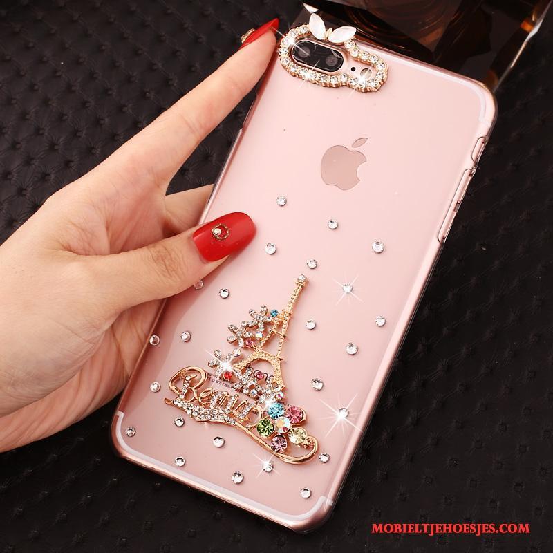 iPhone 7 Plus Hoesje Hoes Doorzichtig Anti-fall Hard Bescherming Roze Met Strass