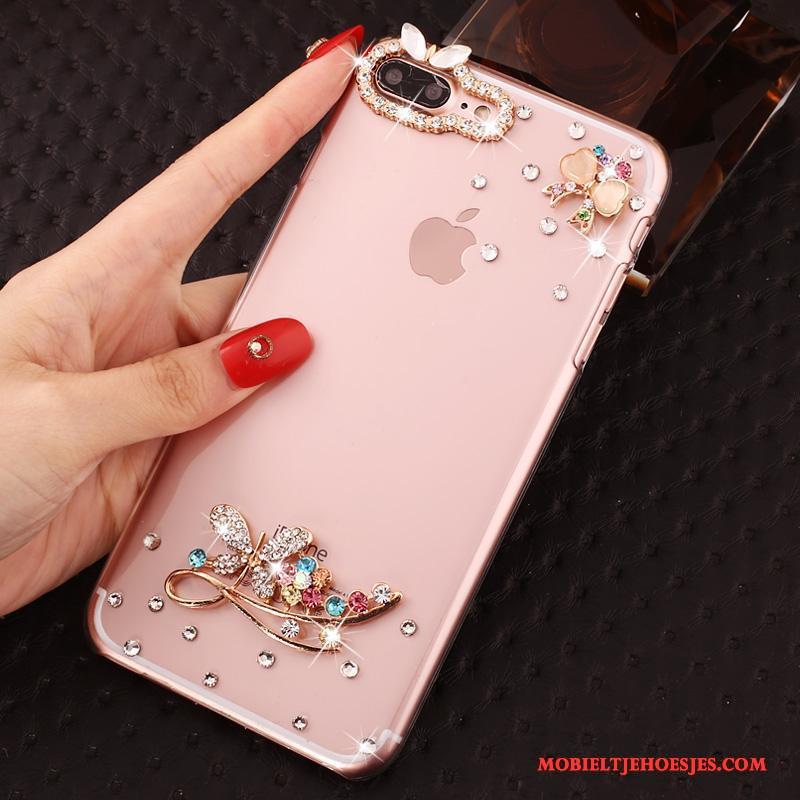 iPhone 7 Plus Hoesje Hoes Doorzichtig Anti-fall Hard Bescherming Roze Met Strass