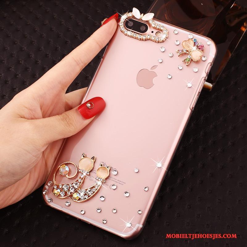 iPhone 7 Plus Hoesje Hoes Doorzichtig Anti-fall Hard Bescherming Roze Met Strass