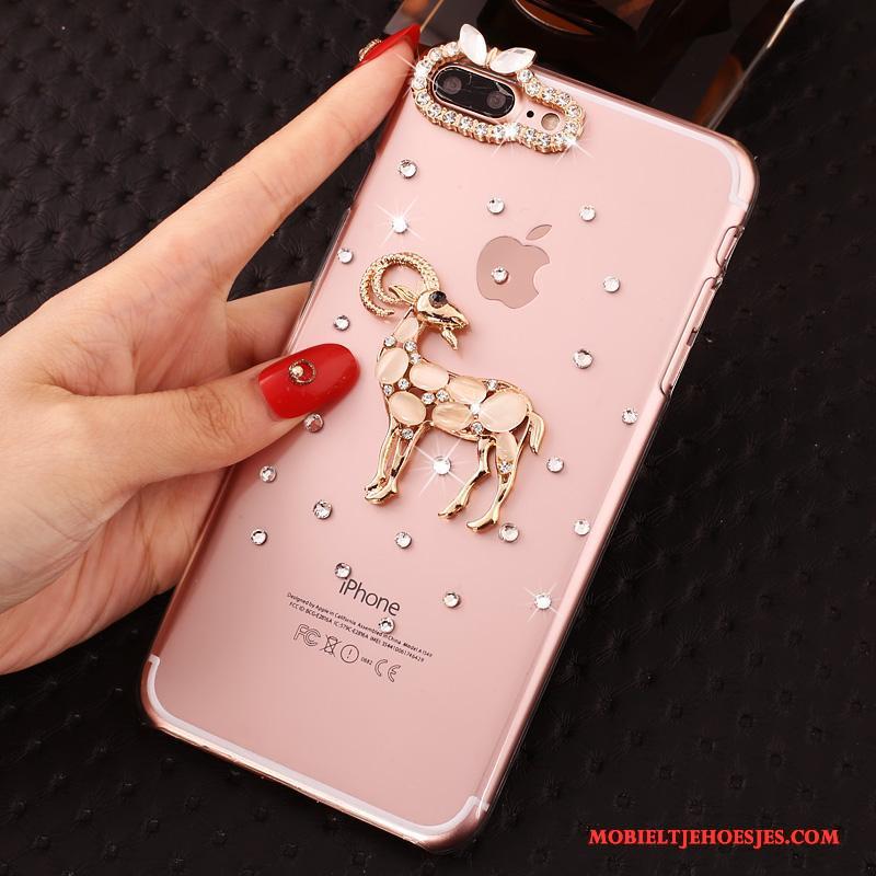 iPhone 7 Plus Hoesje Hoes Doorzichtig Anti-fall Hard Bescherming Roze Met Strass