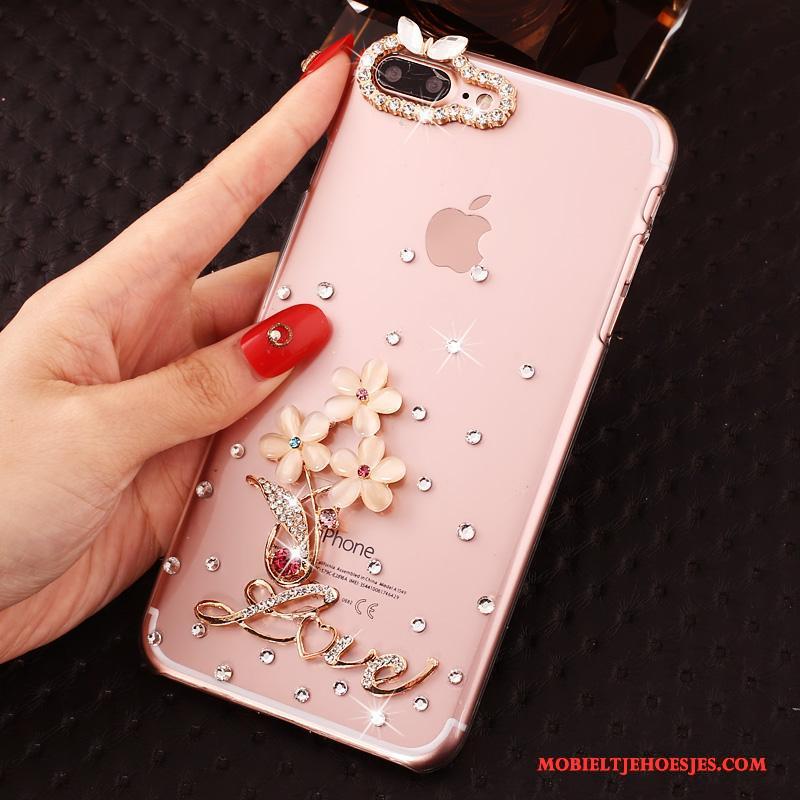 iPhone 7 Plus Hoesje Hoes Doorzichtig Anti-fall Hard Bescherming Roze Met Strass