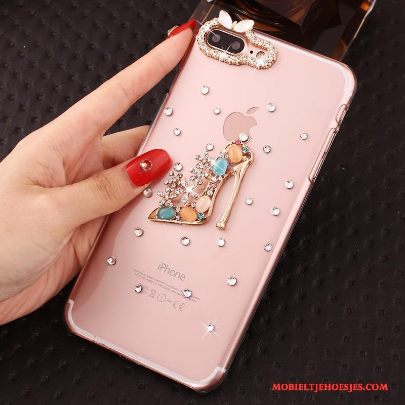 iPhone 7 Plus Hoesje Hoes Doorzichtig Anti-fall Hard Bescherming Roze Met Strass