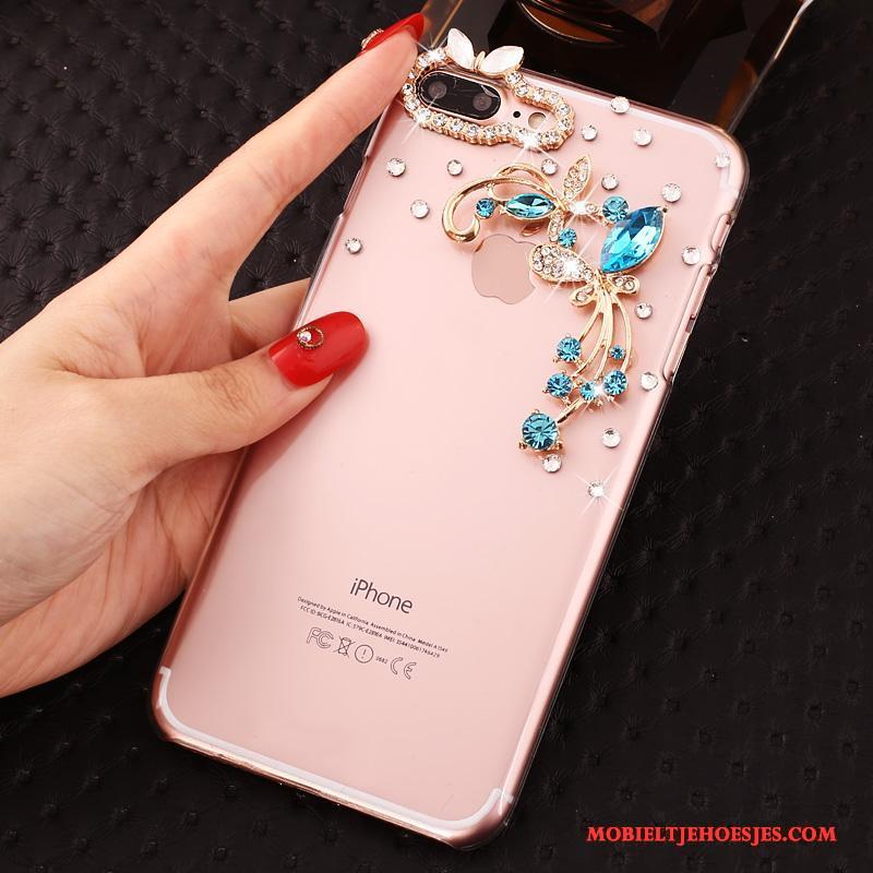 iPhone 7 Plus Hoesje Hoes Doorzichtig Anti-fall Hard Bescherming Roze Met Strass