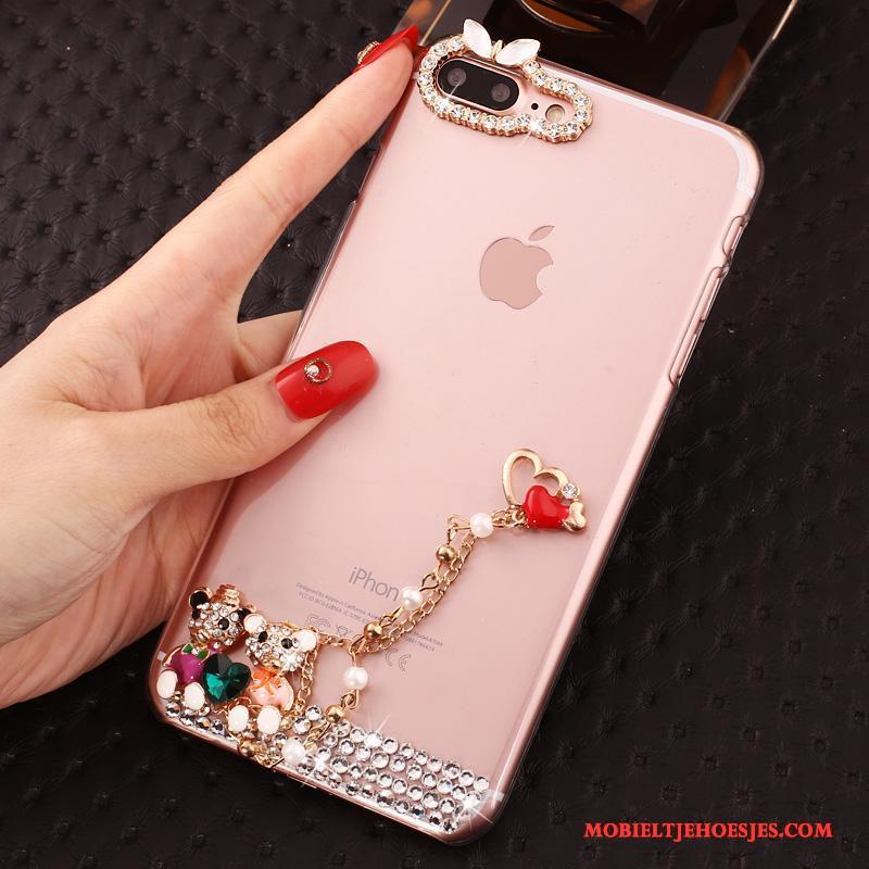 iPhone 7 Plus Hoesje Hoes Doorzichtig Anti-fall Hard Bescherming Roze Met Strass