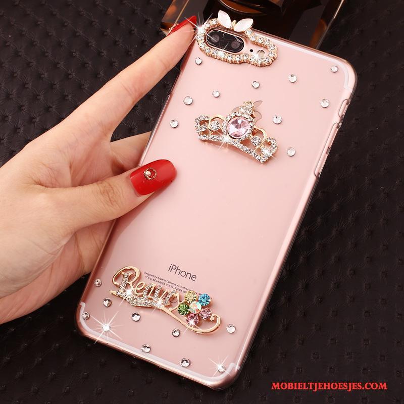 iPhone 7 Plus Hoesje Hoes Doorzichtig Anti-fall Hard Bescherming Roze Met Strass