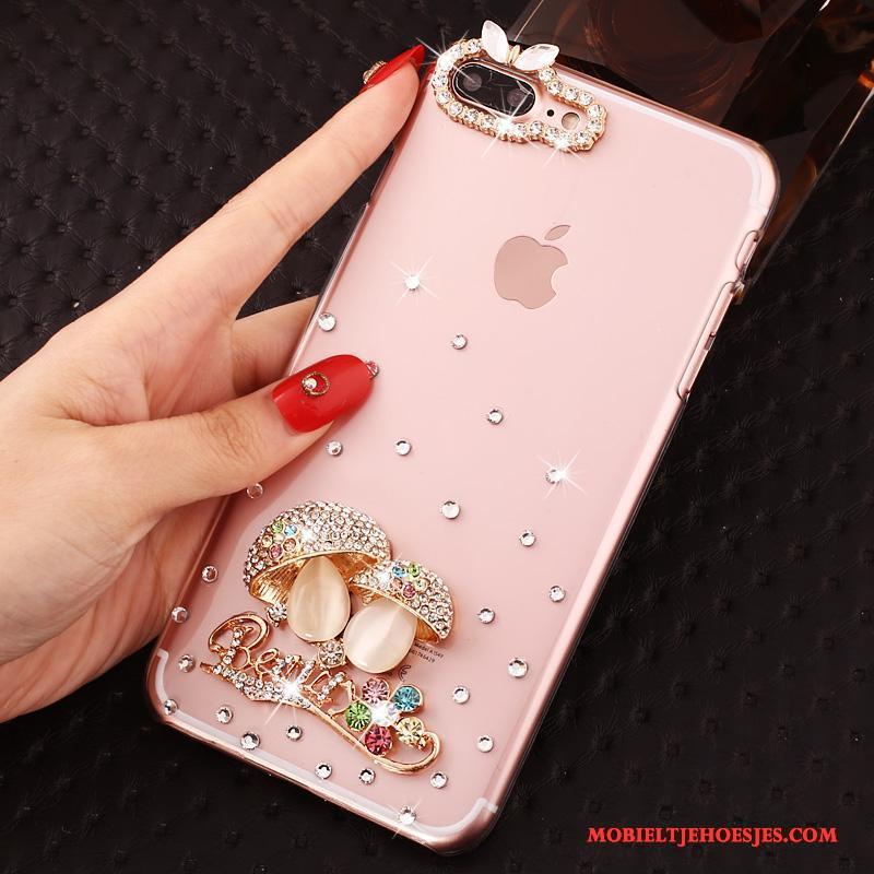 iPhone 7 Plus Hoesje Hoes Doorzichtig Anti-fall Hard Bescherming Roze Met Strass