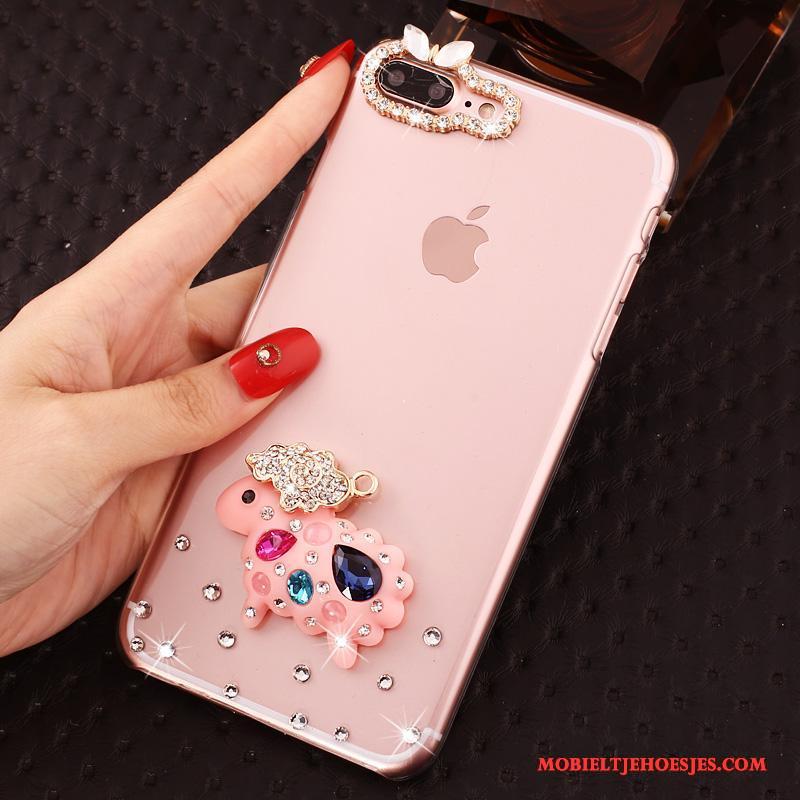 iPhone 7 Plus Hoesje Hoes Doorzichtig Anti-fall Hard Bescherming Roze Met Strass