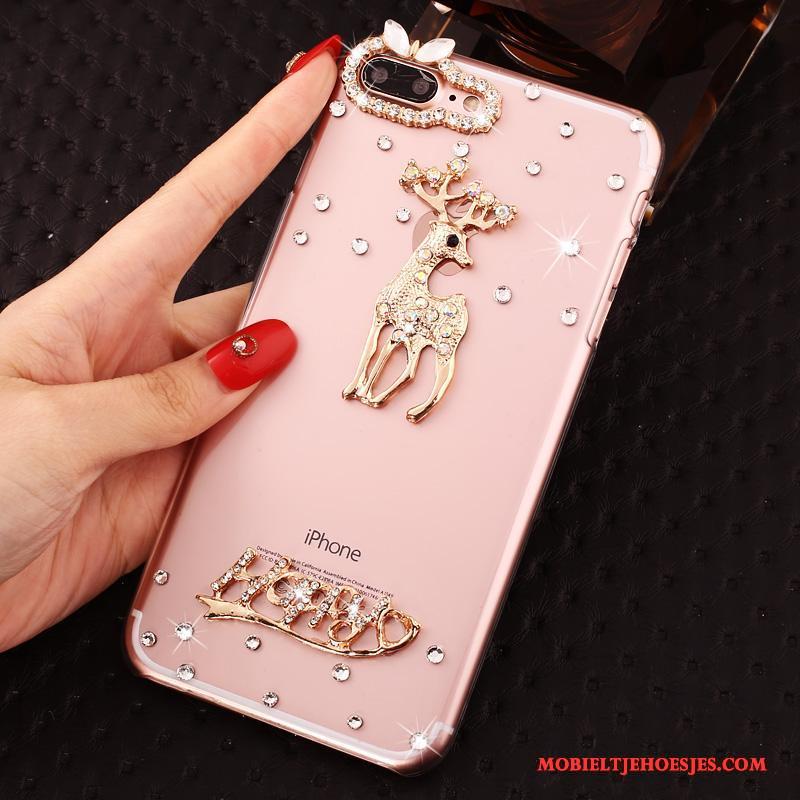 iPhone 7 Plus Hoesje Hoes Doorzichtig Anti-fall Hard Bescherming Roze Met Strass