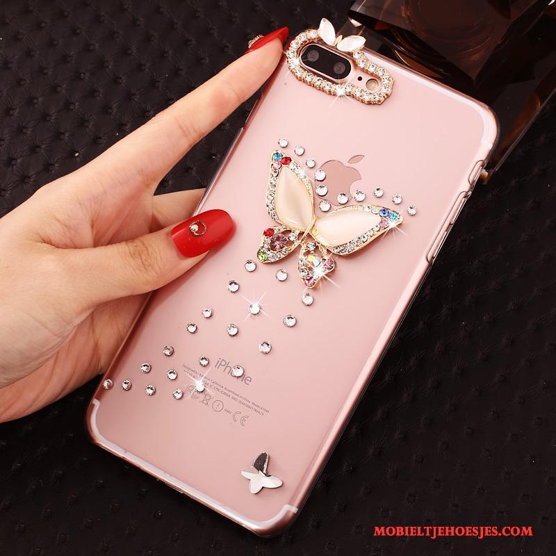 iPhone 7 Plus Hoesje Hoes Doorzichtig Anti-fall Hard Bescherming Roze Met Strass