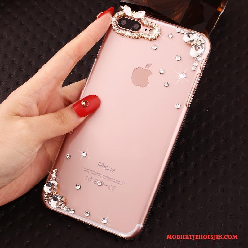 iPhone 7 Plus Hoesje Hoes Doorzichtig Anti-fall Hard Bescherming Roze Met Strass